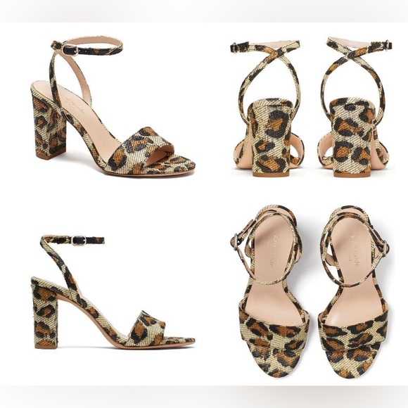 KATE SPADE Odele Leopard Raffia Block Heel Sandals | Size 7.5B | NATURAL NIB - Picture 3 of 9